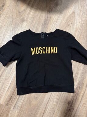 Moschino Black Cropped Sweatshirt with Gold Logo